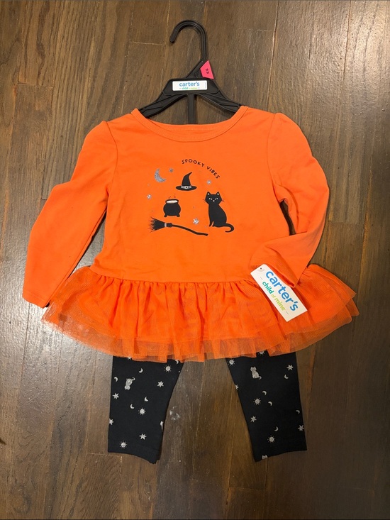 Carter's Other - Carter's Orange Halloween Tutu Top with Black Halloween leggings